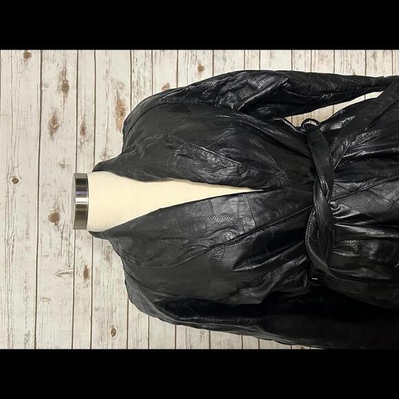 Vintage Navarre Leather Company mob wife leather patchwork belted trench coat - Picture 2 of 9